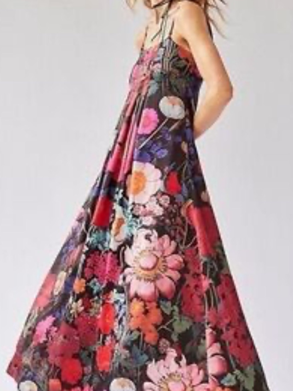 Floral Maxi Slip Dress in Black and Pink
